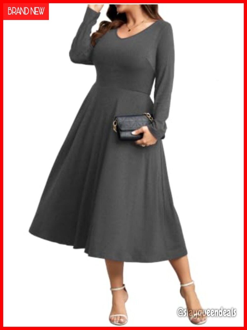 Plus Size Long Sleeve V-Neck Knit Maxi Dress Fall Casual Loose Fit